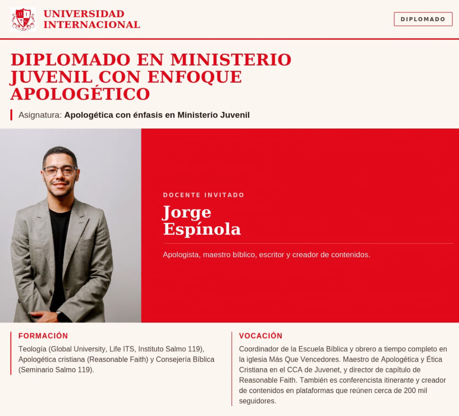 Jorge Espínola, docente invitado de Apologética con énfasis en Ministerio Juvenil